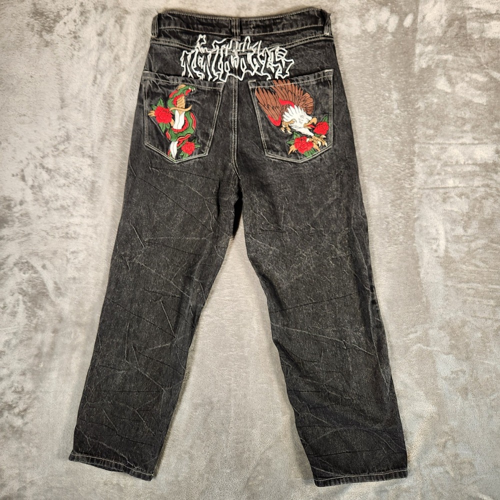 Ninth Hall Ambush Jeans Mens 28 Black Excellent Embroidered Eagle Snake Graffiti - Picture 12 of 14